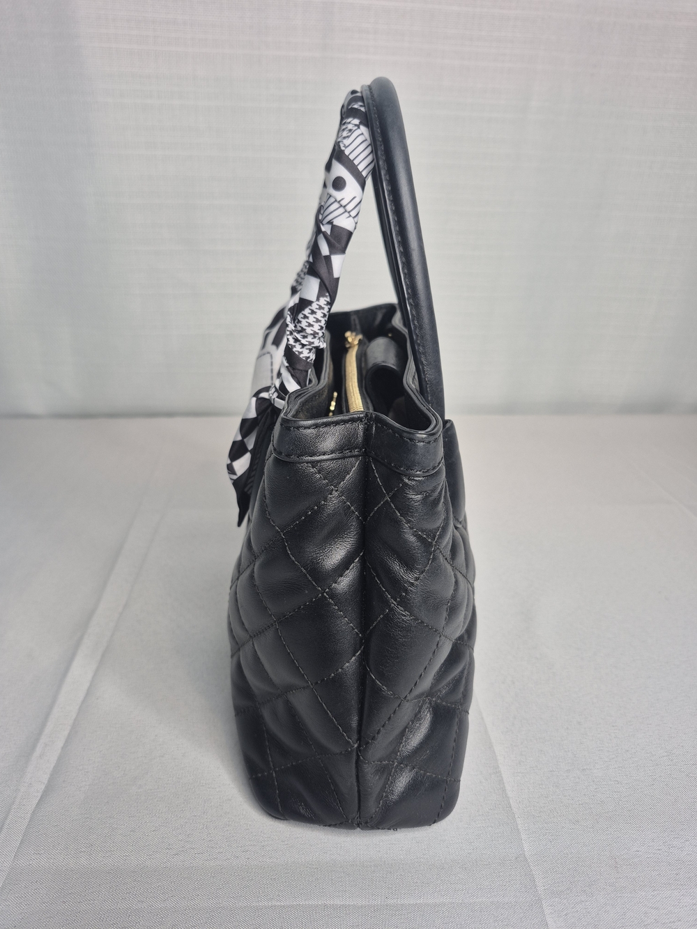 Michael Kors Black Quilted Top-Handle Bag with Printed Scarf - Picture 8 of 17